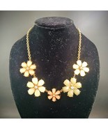 Mid Century Necklace Floral Daisies, Faceted Cabochons, Cable Link Chain... - $28.00