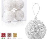 4.25&quot; Christmas Ball Ornaments 4Pc Set White Shatterproof Christmas Deco... - £30.62 GBP