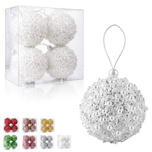 4.25&quot; Christmas Ball Ornaments 4Pc Set White Shatterproof Christmas Decorations  - £30.44 GBP