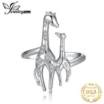 Cubic Zirconia Mother Daughter Giraffe 925 Sterling Silver Adjustable Open Cuff  - £16.81 GBP