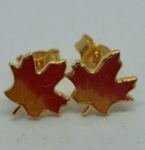 Earrings Maple Leaf Studs Orange Yellow Gold Tone - £7.93 GBP