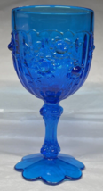Vintage Fenton Cabbage Rose Colonial Blue Goblet 7&quot; Tall 8oz MCM - $18.50