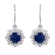 10k White Gold Genuine Round Sapphire and Diamond Vintage Style Halo Earrings - £193.01 GBP