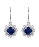 10k White Gold Genuine Round Sapphire and Diamond Vintage Style Halo Ear... - £187.24 GBP