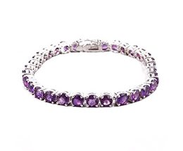 7 mm Round Amethyst Bracelet 925 Silver Amethyst Tennis Bracelet Purple Stone Br - £56.83 GBP