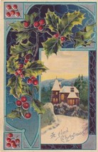 Winter Church Scene A GladChristmas Holly 1909 Postcard D52 - $2.99