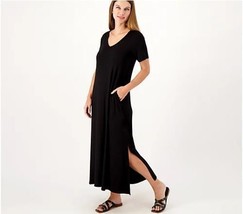 Belle by Kim Gravel Tall V-Neck Dress (Black, Tall Small) A570754 - $19.68