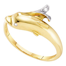 10k Yellow Gold Womens Round Diamond Dolphin Fish Animal Wrap Ring .03 Cttw - £79.56 GBP