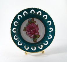 LM Royal Halsey Saucer Very Fine Green Pink Rose 5.6&quot; Vintage Japan - $12.99