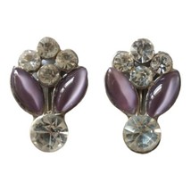 Art Deco Purple Rhinestone Earrings Lavender Screw Back Silver Tone Vict... - £15.85 GBP