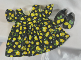 Doll Dress Lemon Drop-Shoulder Sleeves Matching Lemon Shoes for 18-in Dolls - £11.91 GBP