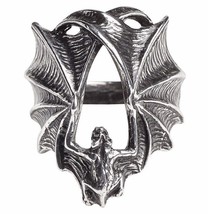 Alchemy Gothic Stealth Pewter Ring Outstretched Hugging Vampire Bat Wings R216 - $25.56+