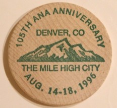 Vintage Mile High City Wooden Nickel Portland Denver Colorado 1996 - £3.09 GBP