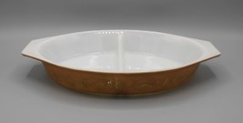 Vintage Pyrex Divided Dish 1 1/2 Qt Early American Brown w/ Gold Design *No Lid* - £18.19 GBP