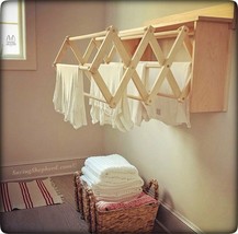Large Drying Rack 35&quot; Wall Unit Shelf - Handmade Maple Laundry Room Storage Usa - £193.47 GBP