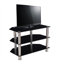 Pemberly Row Contemporary Glass TV Stand for TVs up to 40&quot; in Black/Chrome - £116.54 GBP