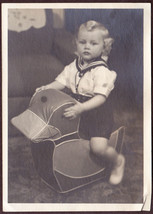 Child Riding Toy Duck Vinyl Cushion Seat - Circa 1930s 5x7 B&amp;W Photo - £14.07 GBP