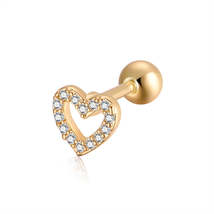 Cubic Zirconia &amp; 18K Gold-Plated Open Heart Barbell Stud Earring - £9.40 GBP