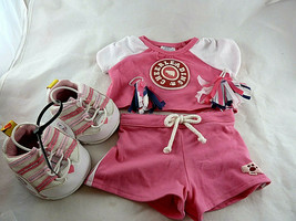 Build A Bear Cheerleader Pink Outfit 2 piece Pom Poms and shoes - $15.83