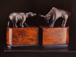 Bookends bull bear bronzed brass wall street new Bey Berk - $109.95