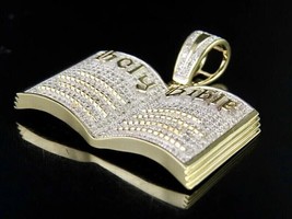14K Yellow Gold Plated 2.60Ct Simulated Diamond Holy Bible Book Pendant - £59.67 GBP