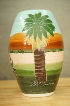 Studio Art Pottery Signed Palm Trees Desert Mountains Sky Hand Painted V... - £38.12 GBP