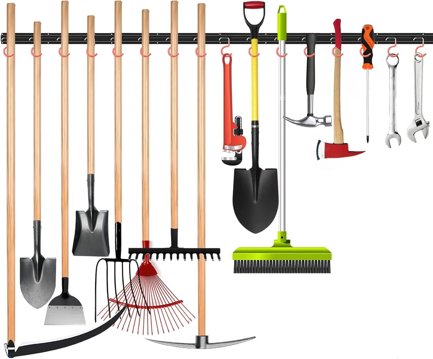 All Metal 64 Inch Wall Mount Garden Tool Organizer For, 4 Rails, 16 Hooks - $31.97