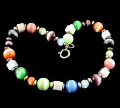 Vintage Bracelet MULTI-COLOR Moonglow Glass Beads Blue Pink Orange Silvertone - £15.02 GBP