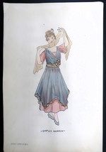 Antique Fashion Design Hand Colored Illus. Art Signed Annie Horton Complex - €42,79 EUR
