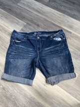 Ariya Jeans Shorts Womens 24 Blue Denim Mid Rise Plus Size Flap Pocket Embroider - £9.28 GBP