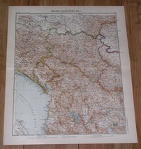 1911 Antique Map Of Serbia Montenegro Bosnia Albania Kosovo Hungary Turkey - £21.46 GBP