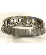 Vintage CP Stainless Steel Expanding Bracelet, Moonstone &amp; 18K Gold Accents - $51.95 CAD