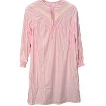 Vintage JCPenney Nylon Fleece Short Nightgown Pink Lace Long Sleeve Size M 70s - $34.60