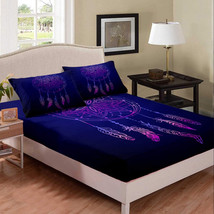 Dreamcatcher Fitted Sheet Boho Mandala Bedding Purple Dream Catcher Bed Sheet s2 - £24.18 GBP+