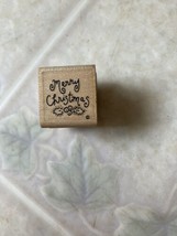 Dots CTMH Merry Christmas Script Rubber Stamp Wood 1&quot; square - $9.49