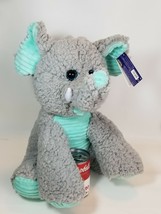 KellyToy Original 18&quot; Plush Elephant Ribbed Aqua Gray Sherpa New Stuffed Animal - £17.37 GBP