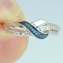 0.15CT Blue &amp; White Diamond Swirl Design Engagement Ring .925 Sterling Silver - £66.68 GBP