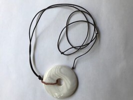 Polished White Iridescent Stone Donut Necklace 32&quot; - £4.78 GBP