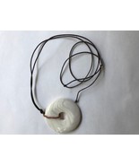 Polished White Iridescent Stone Donut Necklace 32&quot; - £4.71 GBP