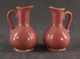 Vintage BRUSH Art Pottery 2PC Lot Ewer Pitcher Pink Glazed Vases 4.25&quot; Tall - £11.14 GBP
