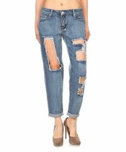 URBAN CHIC Blue Distressed Boyfriend Jeans Denim Size 5 - $11.97