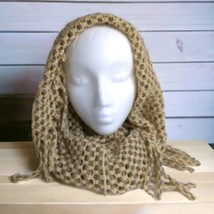 Beige Gray Chunky Loose Knit Loop Infinity Tube Circle Knitted Scarf Fringe - $7.03
