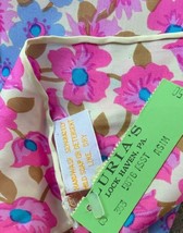 VTG Glentex Silk Blend  Scarf Hand rolled Japan Dark Pink Blue  Floral N... - $39.20