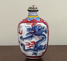 Superb Antique Chinese Metal Painted Enamel Multi-color Dragon Snuff Bottle - £232.79 GBP