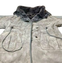 Vintage Women Gray/Brown Lambskin Leather Coat Jacket Sz Small Made Turkey image 2