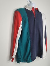 Urban Outfitters Mens Polo Shirt Top Medium Red White Blue Stripes Long Sleeves - £19.97 GBP