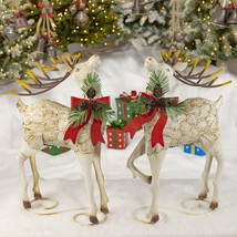 Zaer Ltd. Set of 2 Iron Reindeer with Pinecone Bow (Set of 2 31.5&quot; Tall Reindeer - £295.72 GBP+