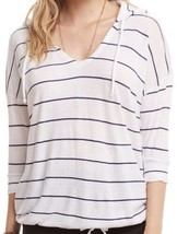 NWT Chaser Gauzy Cotton 3/4 Sleeve Drawstring Pullover Hoodie Stripe Size M - $14.84