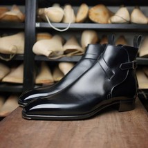 New Handmade Men&#39;s Black Cowhide Leather Jodhpurs Ankle High Dress Formal Boots - £117.43 GBP+
