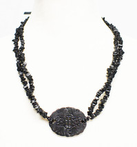 Stunning Vintage Carved Black Jade Beaded Statement Necklace - £78.29 GBP